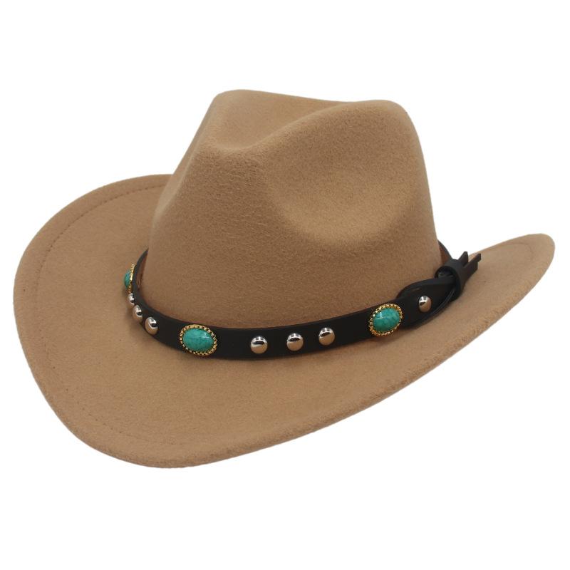 Ethnic Tibetan Style Western Cowboy Hat Top Hat Men'S And Women'S Felt Hats, Rivets, Upturned Edge Jazz Hats, Hats