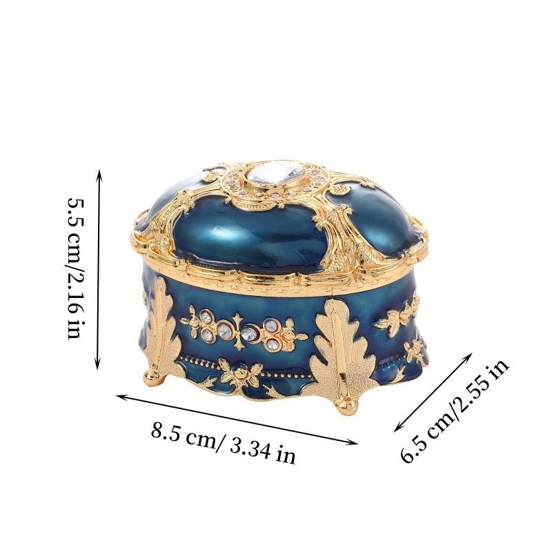 Mini Jewelry Storage Box Inlaid Gem Organizer European Style Necklace Portable Alloy Storage Earrings Ring Dresser Decorative