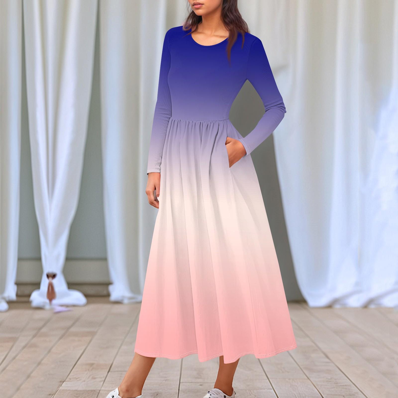 

Женские повседневные модные длинные платья с градиентным принтом и длинным рукавом, осень L