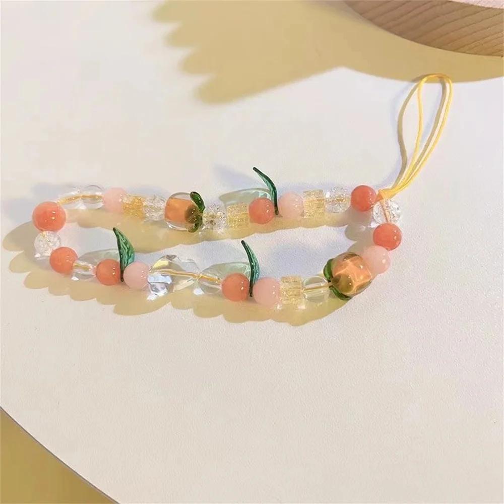 Ciondolo Portachiavi per Telefono in Resina Arancione Frutta 3D Elegante Carino con Perline Catena Cordino Gioiello per Donna Ragazza Decorazione con Ciondolo a Perla
