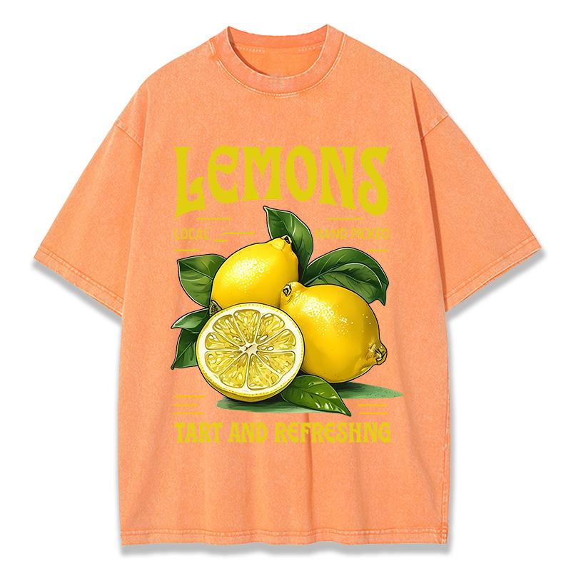 Green Planted Lemons Prints Washed TShirt Womens Cotton Oversized Tops Comfortable Distressed ONeck Streetwear Summer Clothes