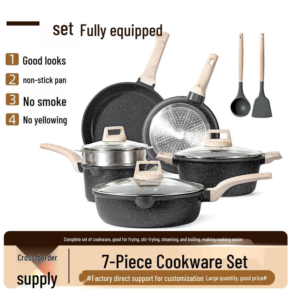 Granite Non-stick Cookware Set: Stovetop Milk Pot, Soup Pot, Wok, Frying Pan, Flat-bottomed Pan Kitchen Kit.