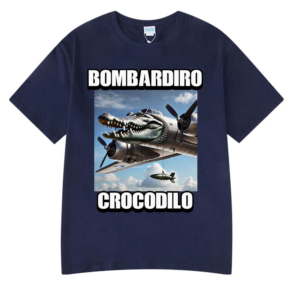 Bombardiro Crocodilo Crocodile Plane Bomber Funny Meme T-shirt Men Women Summer Casual Cotton Comfort Short Sleeve T Shirts Tops