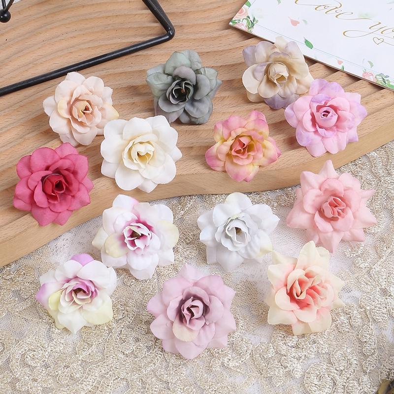 50Pcs Artificial Flowers 4.5CM Fake Flowers for Home Decor Wedding Marriage Decoration Party Supplies DIY Garland Gift Accessory