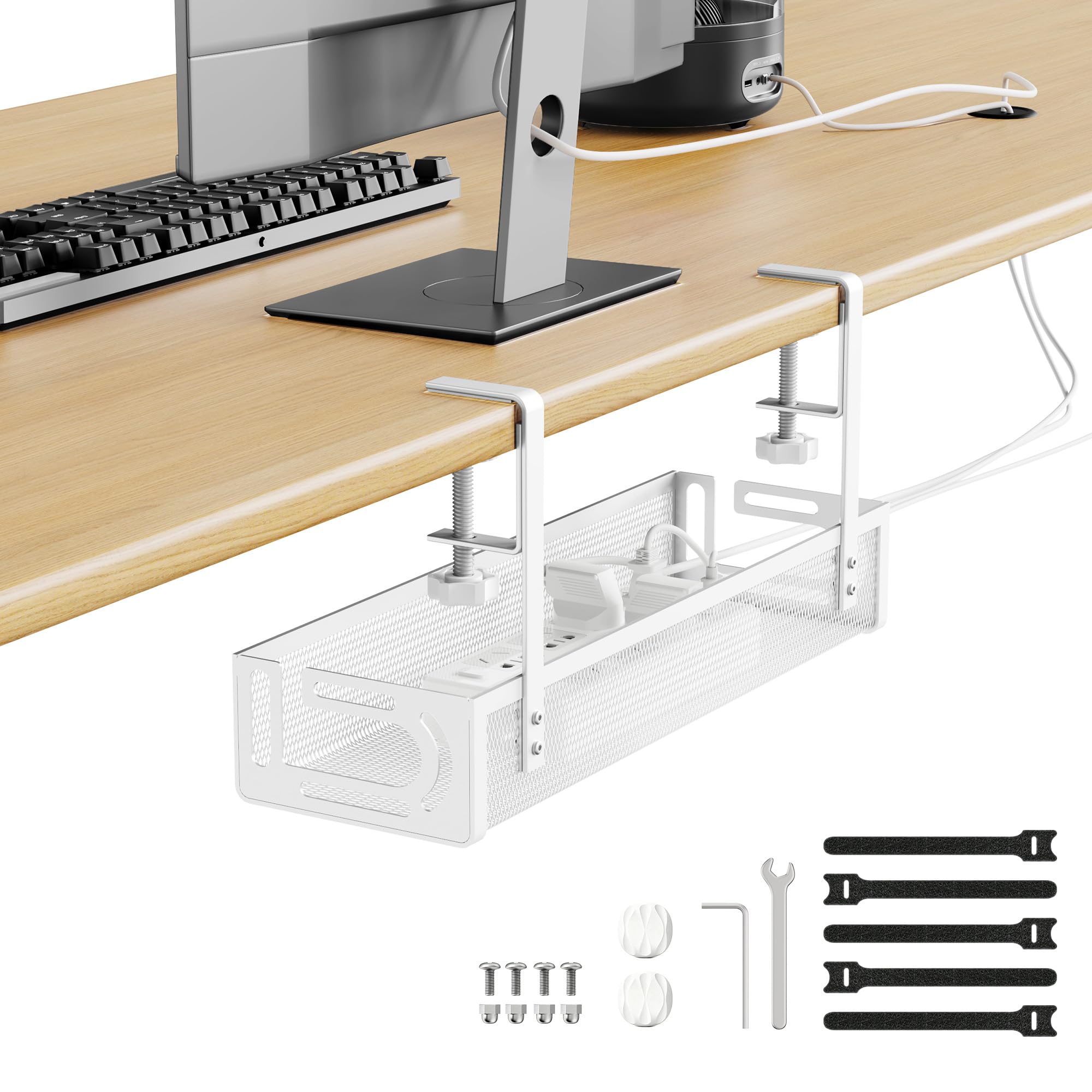 

Oterri Cable Tray, Under-Desk Storage, Hiding Cables, 40cm Wide, Fits Desk Tables 1-5cm Wide, No Drilling or Adhesive Required, Easy Installation,
