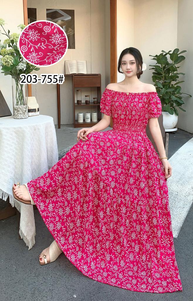 2024 Women's Beach Dress Short Sleeve Floral Dress Cotton Travel Vacation Bohemian Skirt Summer Halter