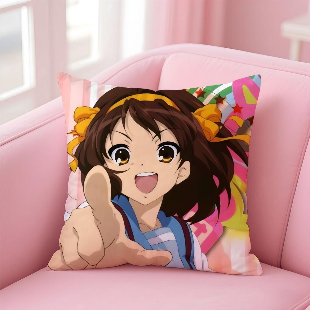 S-Suzumiya Haruhi No Yuuutsu Art Cushion Cover Pillowcase Short Plush Invisible Zipper Room Sofa Cushion Cover
