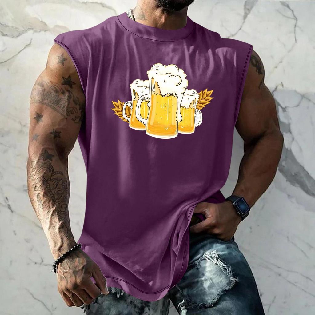 Men Sleeveless Tank Top Loose Fit Casual Streetwear Sport Vest with Textured Pattern Printed Design for Everyday Vacation Wear