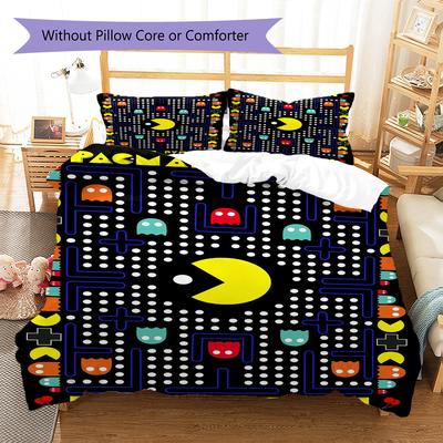 Pacman Pattern Bedding Quilt Set Quilt Cover Pillowcase Home Decoration Gift (1 * Duvet Cover + 2 * Pillowcase, Without Core)