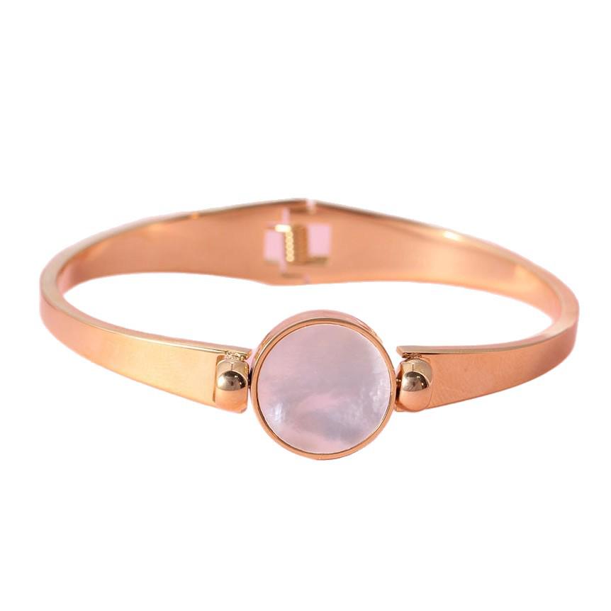 Mother-of-Pearl Shell Round Openable Women's Stainless Steel Bangle