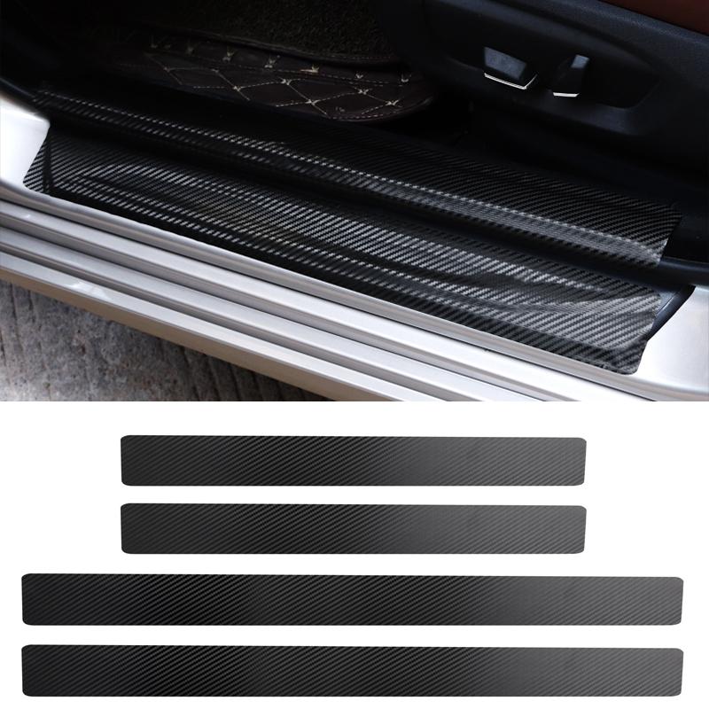 4Pc Black Car Door Stickers Carbon Fiber Plate Car Sticker Sill Scuff Cover Anti Scratch Decal Universal For All