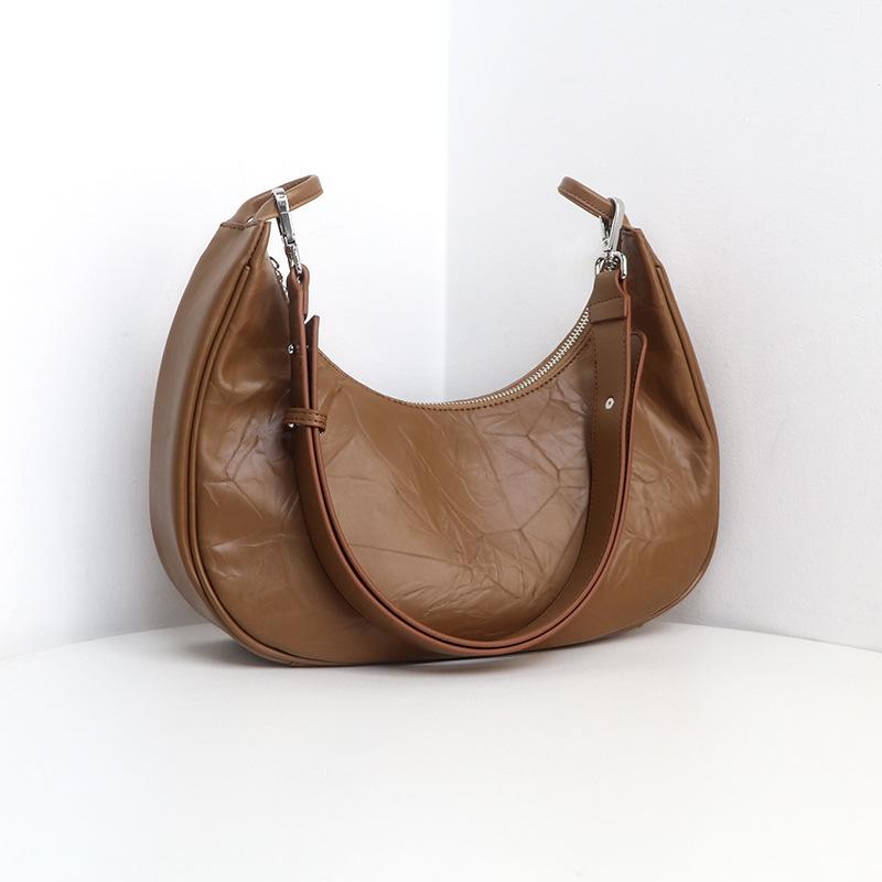 

24 New Cross-border High-quality Niche Crescent Bag Commuting Retro Pleated Top Layer Cowhide Armpit Women s Crossbody 32cm