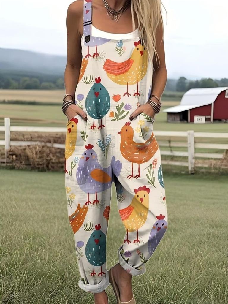 Bretelle da donna Jumpsuit estiva da donna con stampa retrò europea e americana