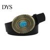Kék Türkiz Övcsat Western Retro Design Patinázott Ezüst Műbőr Széles Navajo Etnikai Stílusú Öv