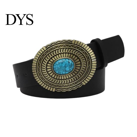 Kék Türkiz Övcsat Western Retro Design Patinázott Ezüst Műbőr Széles Navajo Etnikai Stílusú Öv