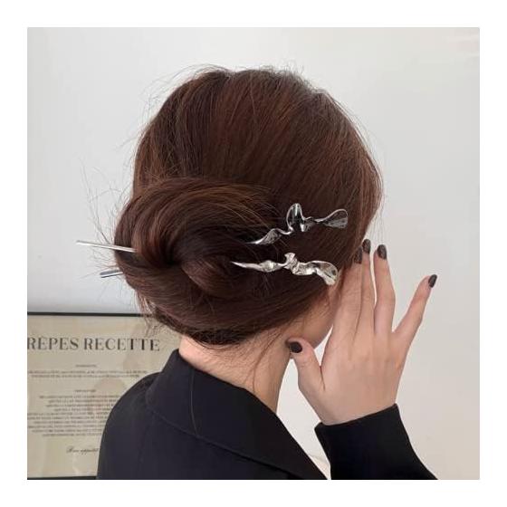 Bâtonnet à Cheveux Kanzashi, à une Dent, Simple Accessoire de Cheveux, Yukata, Argent, Laiton, Plaqué Or, Motif Fleur de Cerisier, Boule en Verre Pendante