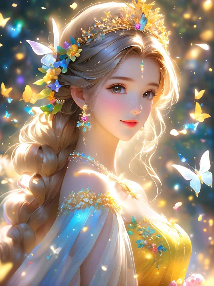 

5D Diy Алмазная картина Мультфильм Цветочная девочка Полная Алмазная мозаика Вышивка Мечта Бабочка Набор для вышивки крестом Украшение для дома Full Round 20x30CM