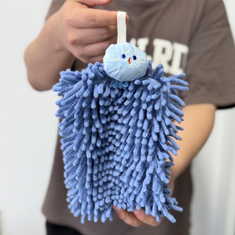

Cute Animal Chenille Hand Towel - Super Absorbent & Fast Drying Bathroom Kitchen Towel for Kids & Family Use синий