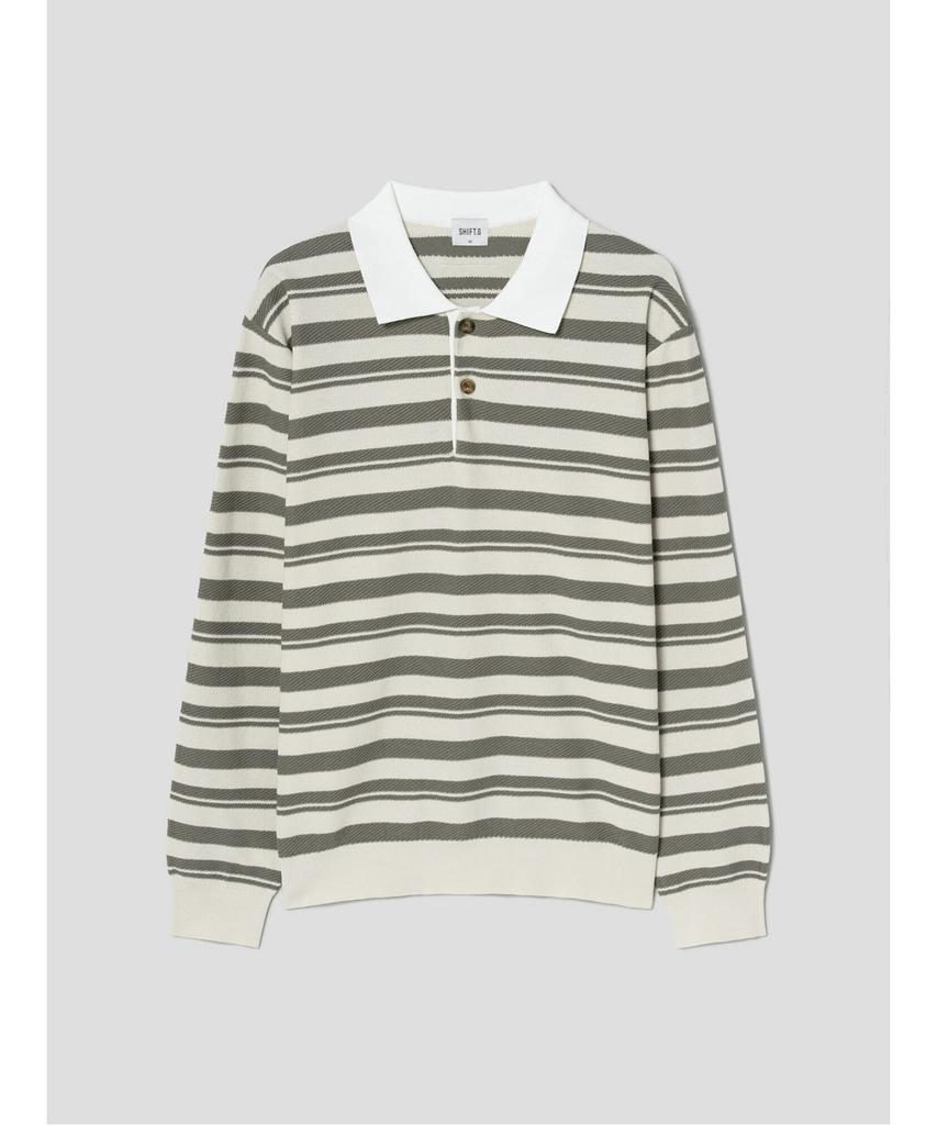 SHIFT.G Stripe Pattern Polo Neck Sweater Khaki