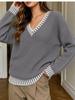 Fashion V-neck knitted sweater women's autumn and winter loose lazy wind pullover sweater Korean versatile top