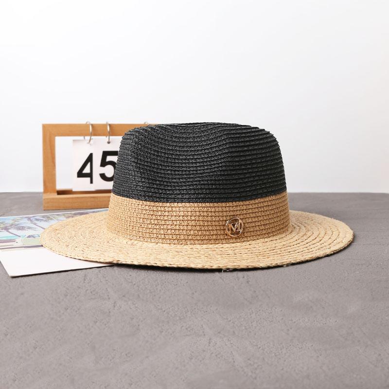

New Summer Beach Raffia Spliced Ethnic Style Woven Tape Sunshade Straw Hat Womens Wide Brim Jazz Holiday UV Protection Sun Hats 55-59cm