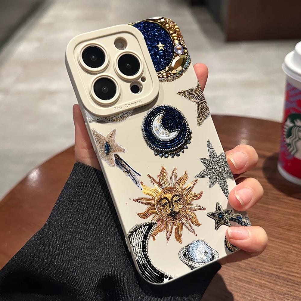 Luxury Star Moon Phone Case For iPhone 7 8 16 14 15 Plus XS XR X For iPhone 16 15 17 14 13 12 11 Pro Max Soft Silicone TPU Funda