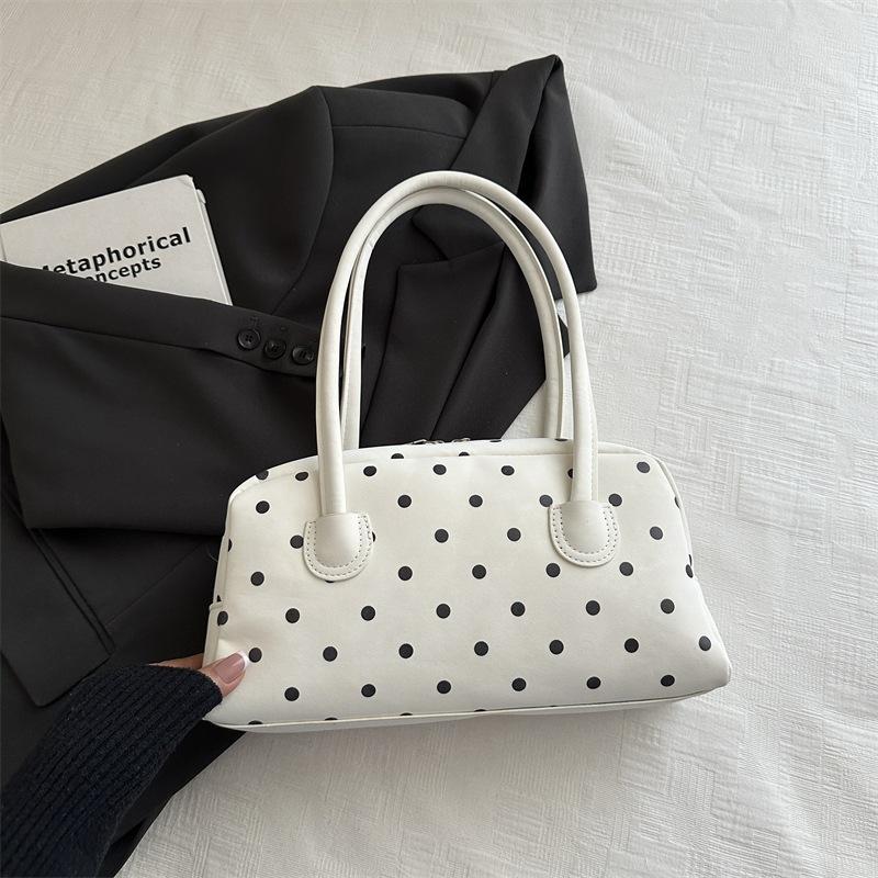 Simple Polka Dot Casual Shoulder Handbag Bowling Commuter Underarm Tote Bag