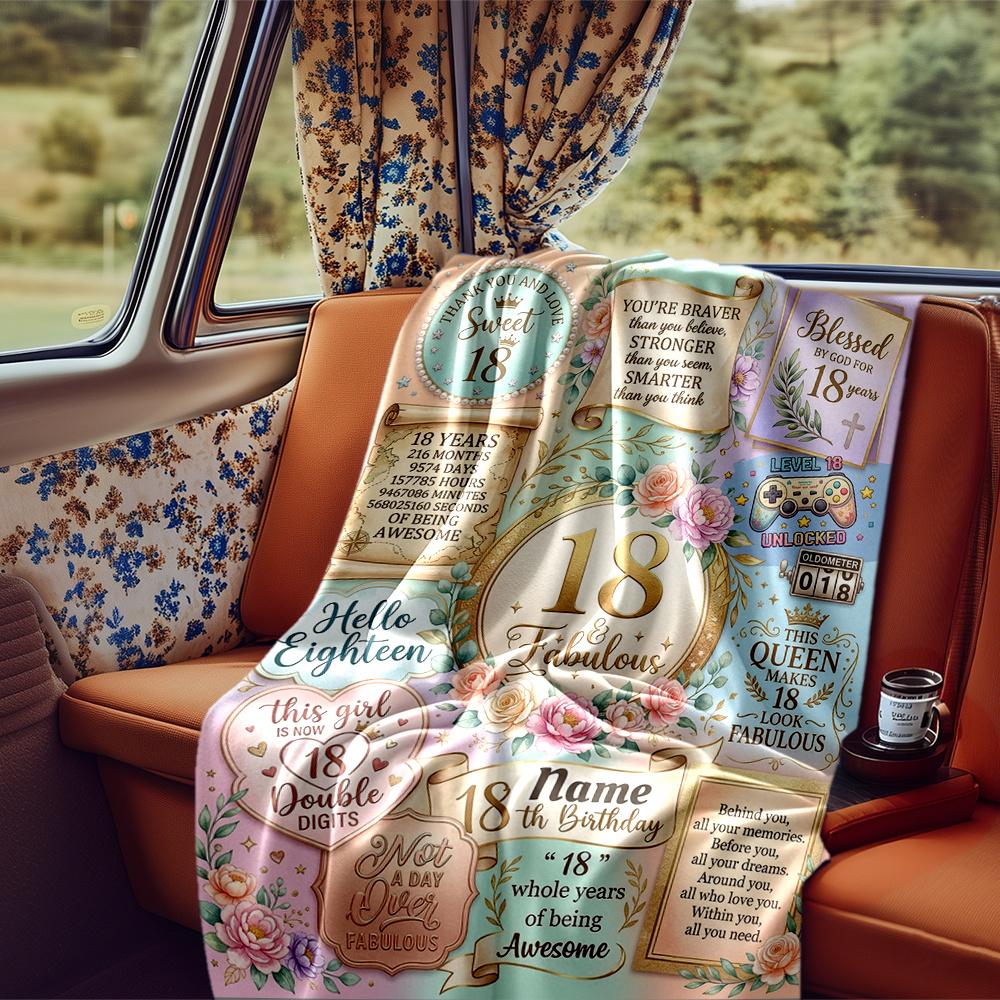 Happy 18Th Birthday Customizable Blanket Customize Your Name Comfortable Great For Picnics Outdoor Travel And Camping Sofa Office Four Seasons