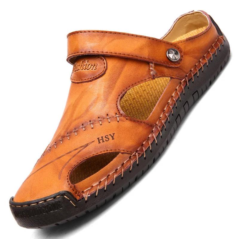 Fashion Summer Fashion Mens Sandals Genuine Leather Beach Slippers Male Non-Slip Soft Comfortable Outdoor Shoes High Quality Man Sandals