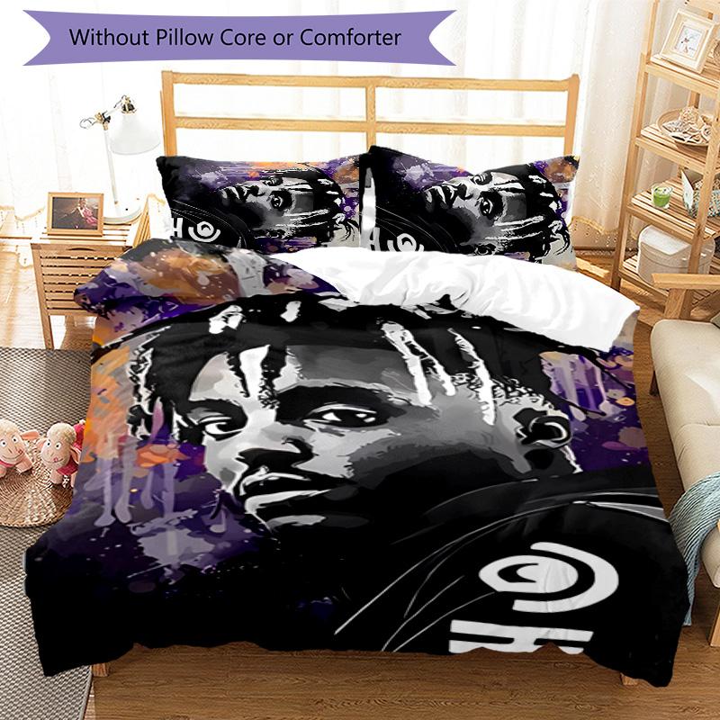 3pcs Juice WRLD1 Pattern Bedding Set Duvet Cover Set Includes Duvet Cover &pillowcases, Perfect All Season Bedroom Decoration & Gift