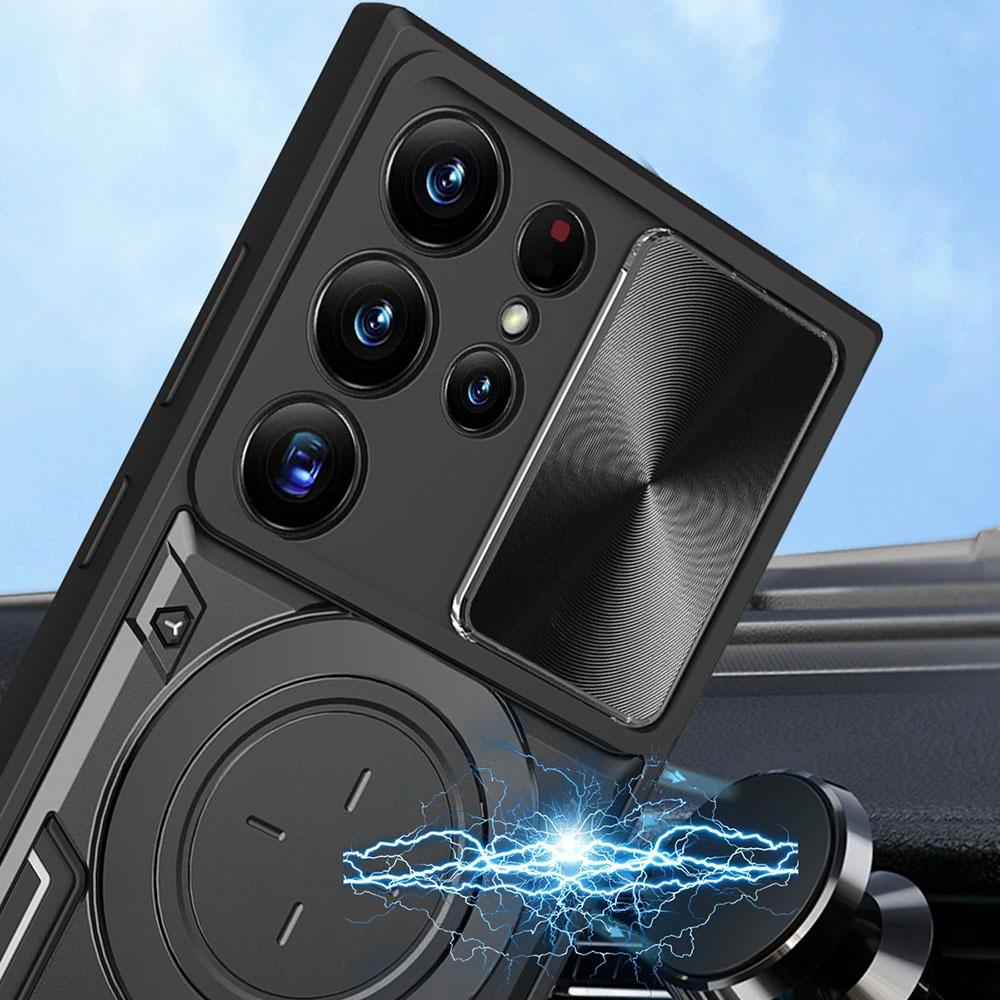 Slide Camera Protection Armor Cases For Samsung Galaxy S24 S23 S22 Ultra S21 Plus S20 FE Magnetic 360 Rotate Holder Ring Cover