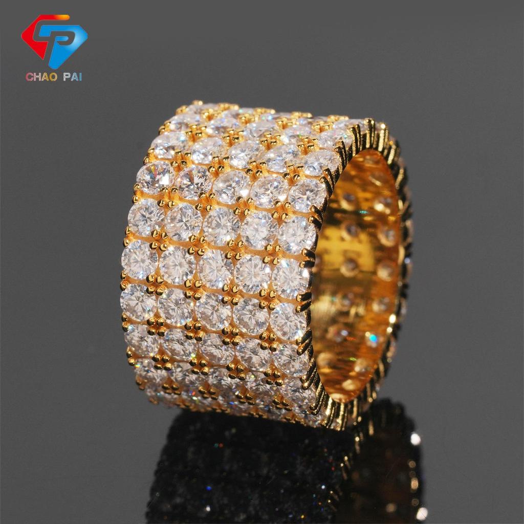 European Style Unisex Hip Hop Moissanite 5-Row Full Diamond Pave Ring