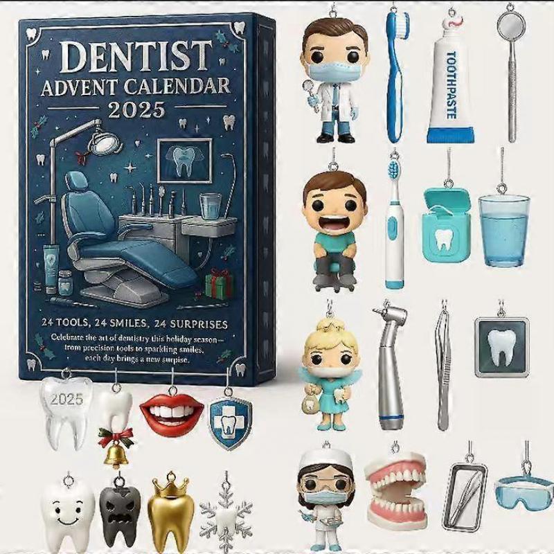 Vánoční adventní kalendář 2025 - Odpočítávací kalendář na 24 dní Zubařská slepá krabička Akrylové ozdoby, Opakovaně použitelná vánoční stromková dekorace Slepá krabička pro děti a Fa