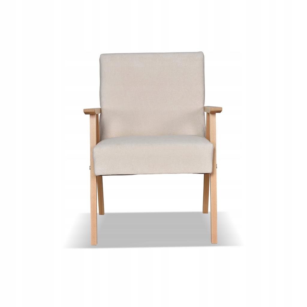 Fotel w stylu PRL retro vintage SOLER Family Meble beżowy welur Hunter