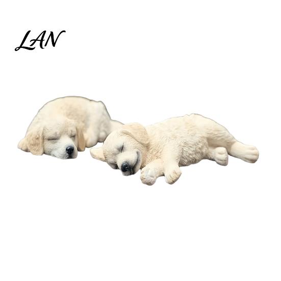 Cute Puppy Car Dashboard Decorations 2Pcs Sleeping Resin Dog Figurine, Decor for Creative Gift Lovers Women, Mini Calming Statue Desk, Interior