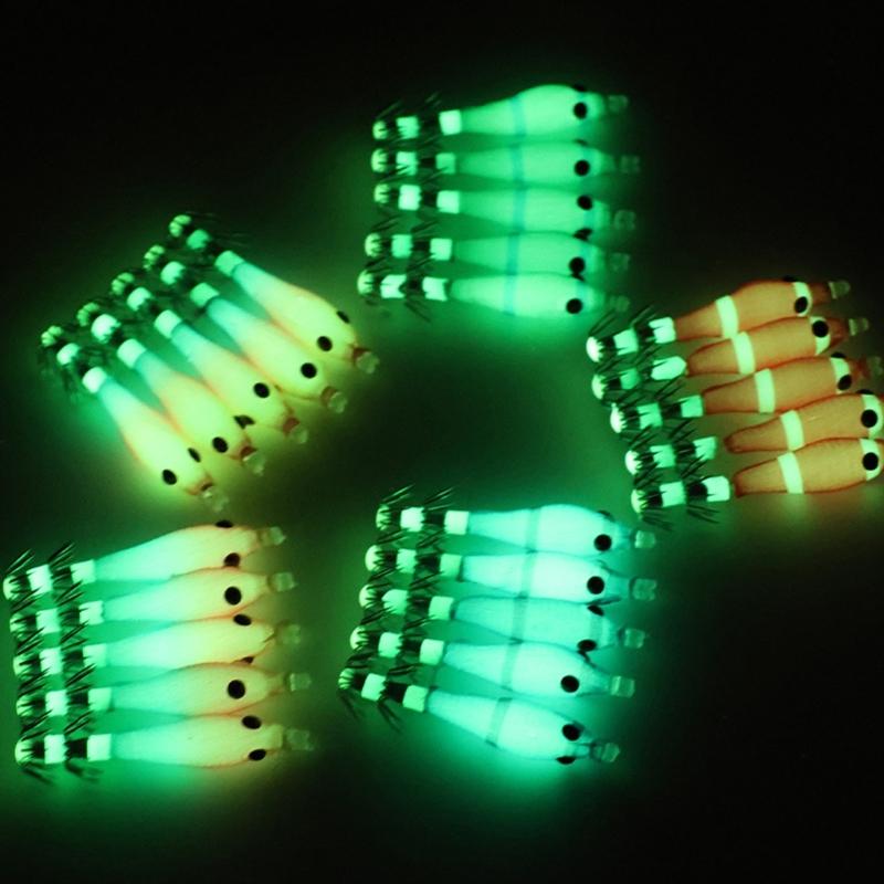 5.8cm 3.1g Glow Squid Jigs Shrimp Lures Baits Squid Jigs Glow Jigs Hook for Freshwater Saltwater Fishing Artificial Baits