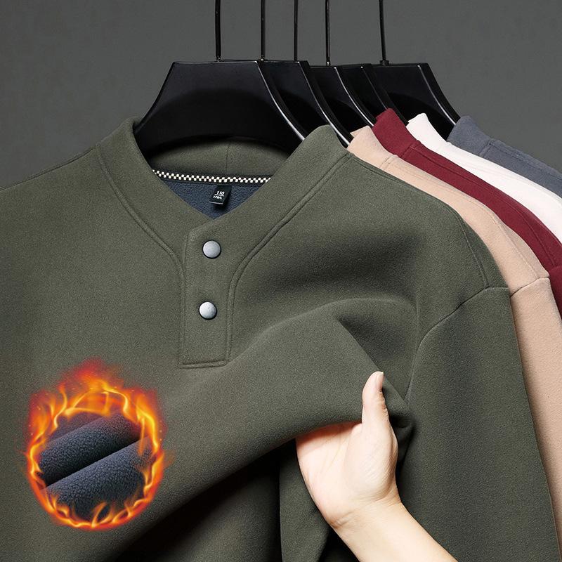 

Men s Fleece-Lined Thick Warm Autumn/Winter Long-Sleeve Hoodie T-shirt Casual Base Layer Top 4XL зелений