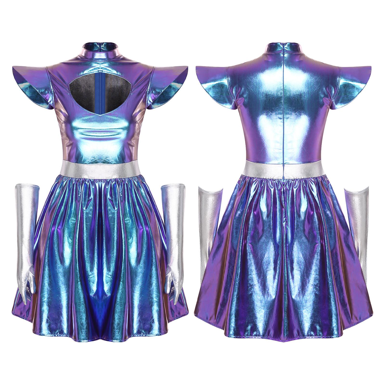 Volwassen Dames Zilver Astronauten Kostuum Buitenaards Tutu Jurk Pak Ruimte Kadet Leotards Jurk voor Halloween Cosplay Themafeest Verkleed S gray