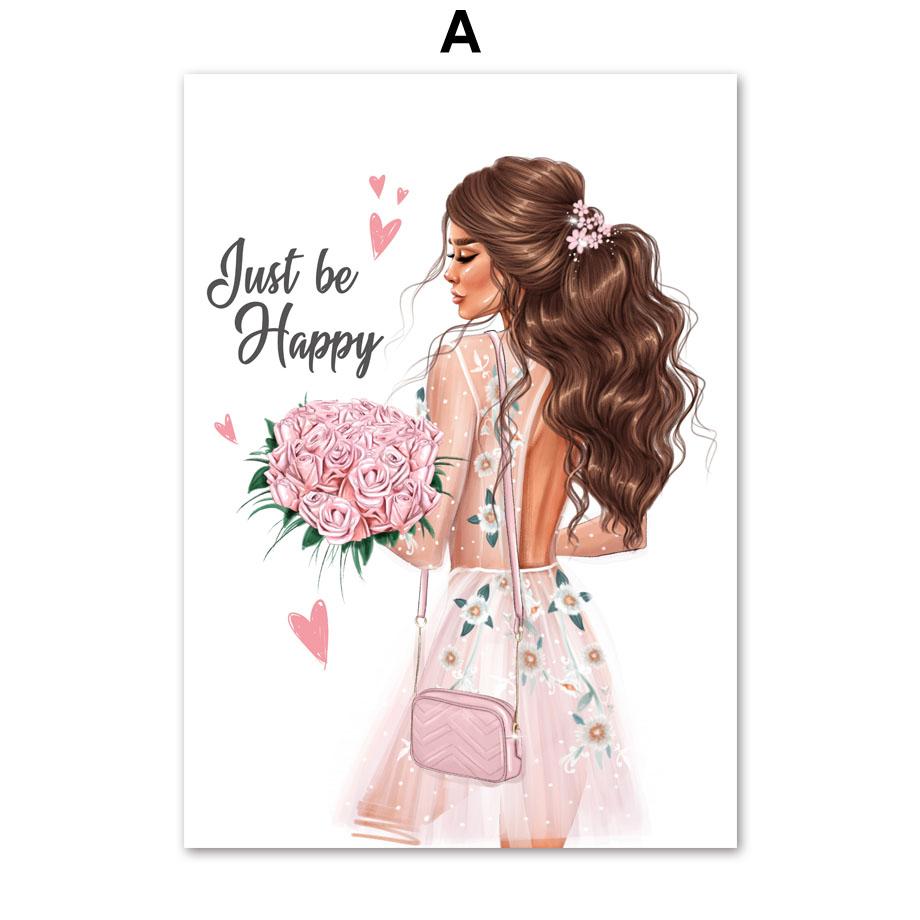 

Nordic Prints Art Canvas Painting Wall Pictures for Living Room Decor, Teddy Bear, Rose Flower, Fashion Dress, Girl, Dog 21X30cm No Frame