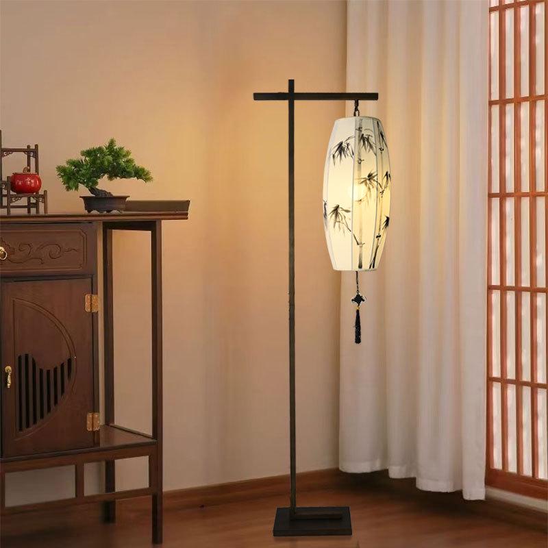 Retro Zen Bamboo Hand-Painted Floor Lamp for Living Room, Study, or Bedroom - Iron Art, New Chinese Antique Style