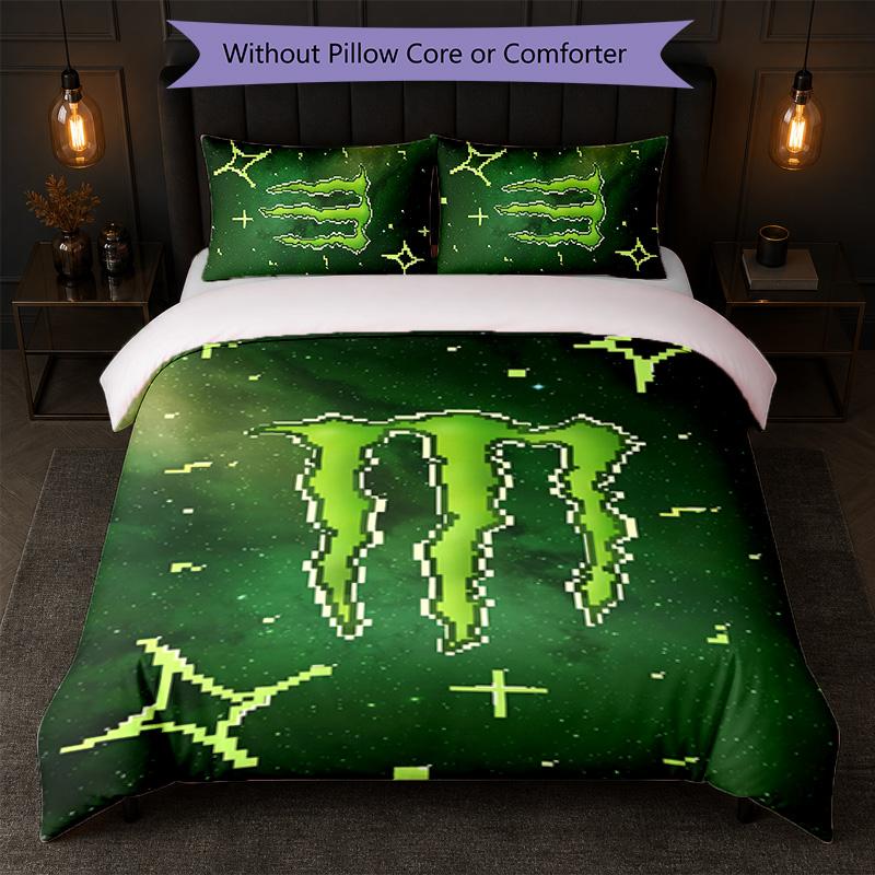 Monster Energy Print 3-delige Dekbedovertrekset 1 Dekbedovertrek en 2 Kussenslopen Zacht Beddengoed Voor Huishoudelijke Slaapkamer