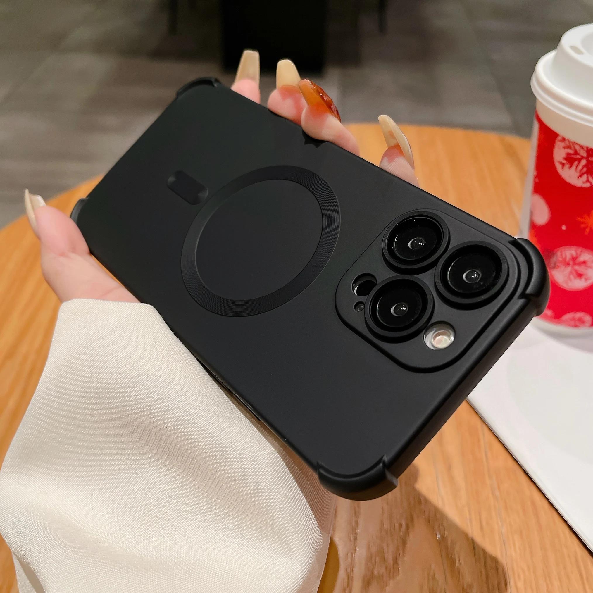 

Силиконовый матовый мягкий защитный чехол для линз для iPhone 15 12 13 14 Pro Max 15 Plus для Magsafe, противоударный чехол с беспроводной зарядкой For iphone13Pro