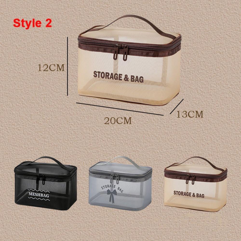 New Mesh Cosmetic Bag Translucent Large Capacity Travel Storage Bag Zipper Lightweight Toiletry Bag