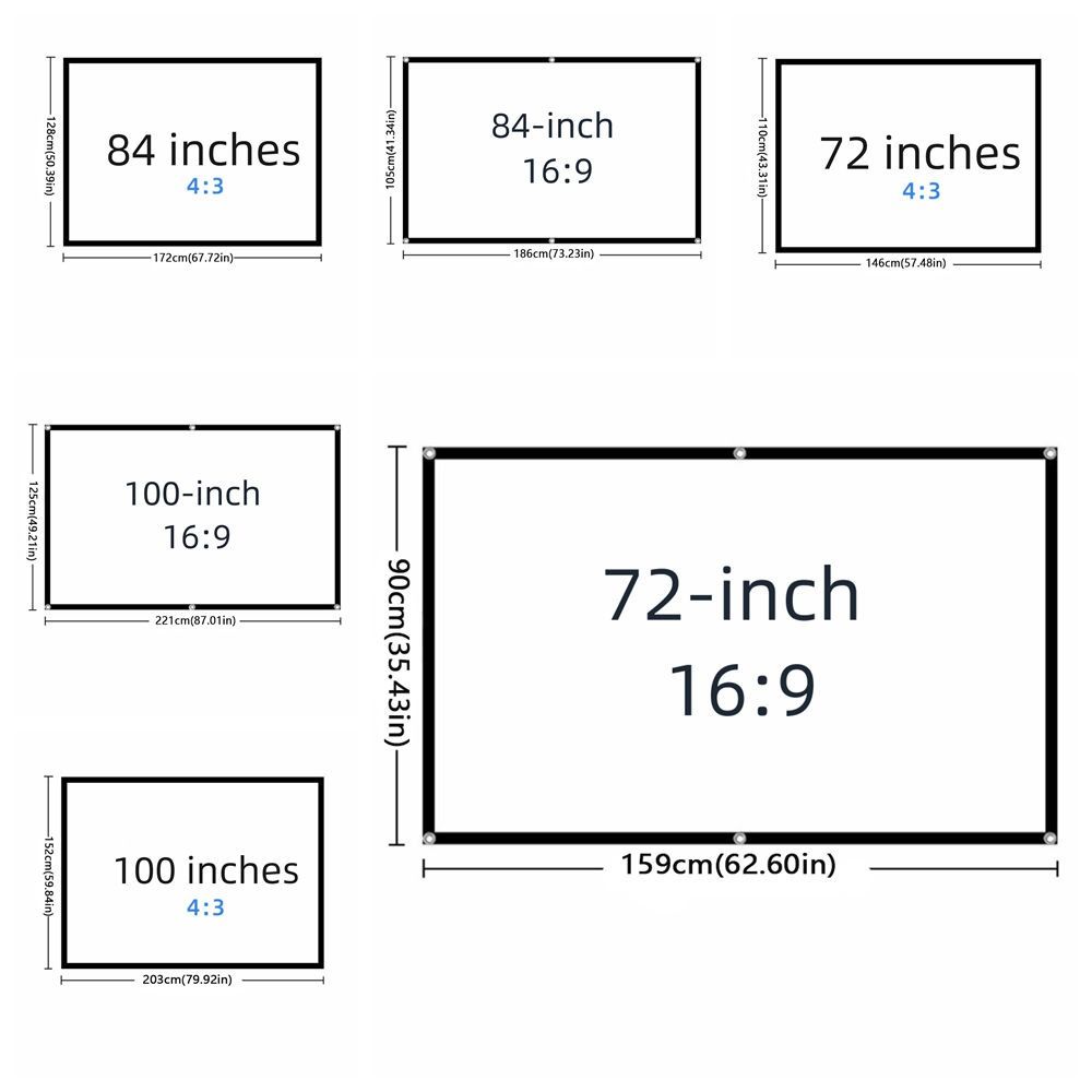 16:9 Foldable Projection Screen Polyester Folding Soft Screen Projector Screen  Camping