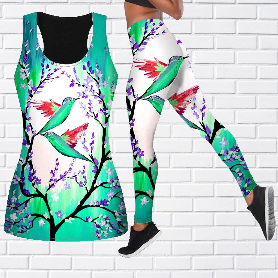 Red Flower Birdie Print Yoga Outfit for Women Fashion Workout Leggings Fitness Sports Casual Yoga Pants