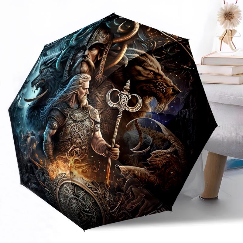 Viking Compass Symbol Automatic Umbrella Compact 8-Rib Weight Foldable Design All-Season Umbrella for Travel Fashionable Accessory Spiritual Gift