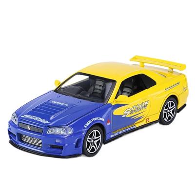 1/32 Modello Auto Nissan GTR R34 Giocattoli Metallo Diecast Veicoli di Simulazione con Luce Giocattoli a Retrazione Collezione per Ragazzi Regali di Vacanza
