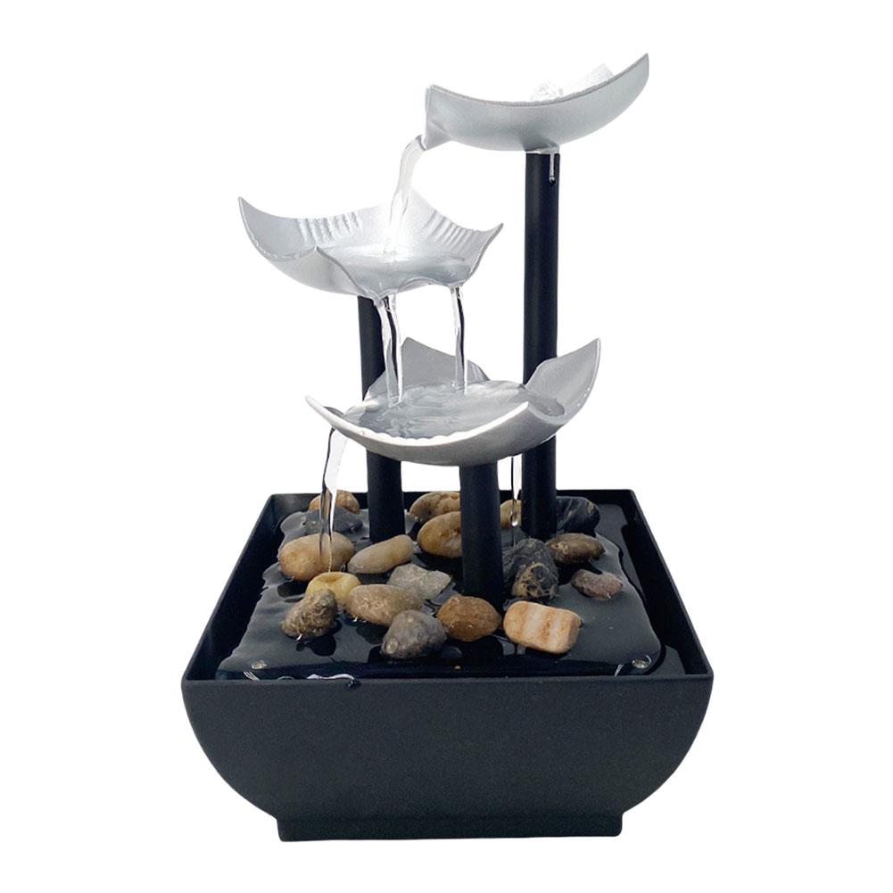 Tabletop Water Fountain with LED Light & Natural Rocks Zen Meditation Waterfall Relaxing Sound Ornament for Home and Office