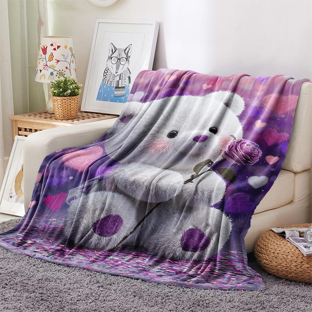 Bear Doll Print Flannel Blanket, High quality Comfortable for All Seasons, Home Decor, Warmth and Comfort, Perfect for Christmas Gifts