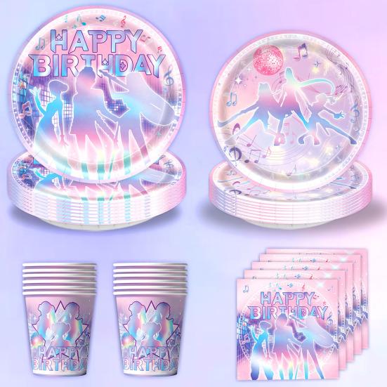 Happy Birthday Party Set Anime Theme Party Supplies with Disposable Plates Cups Napkins Banner And Tablecloth for Kids Fans